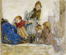 Luigi Rossi, Scena infantile, acquarello su carta, 1894